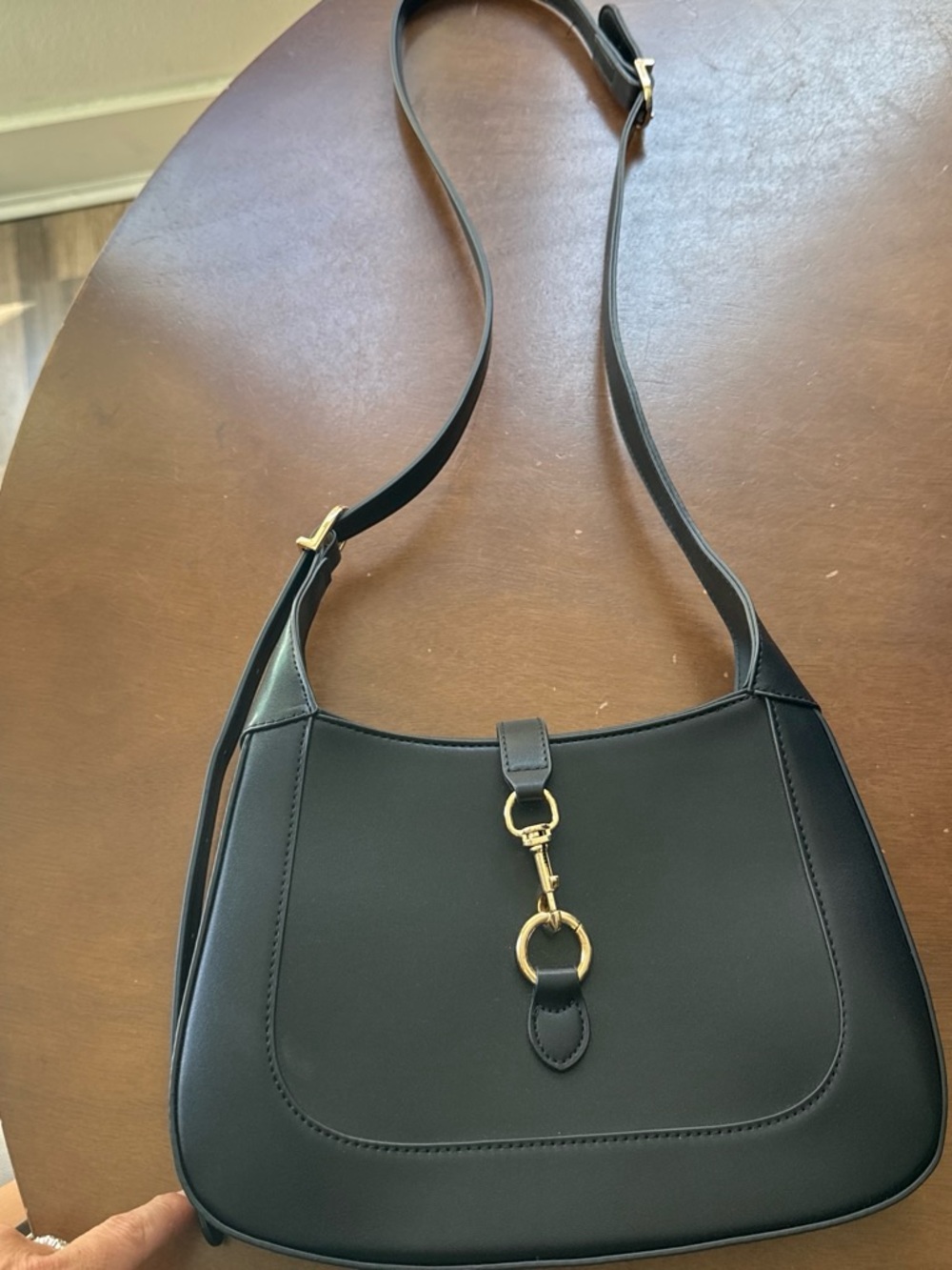 Black Women’s Shoulder Bag with Gold Hardware